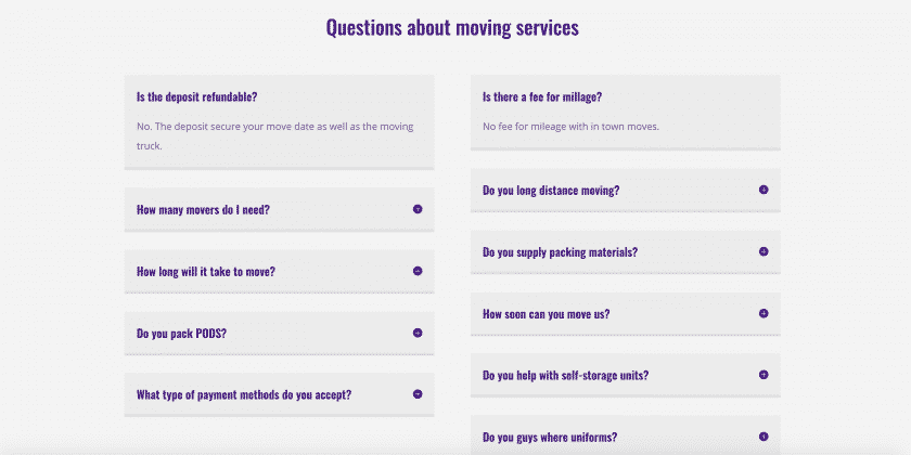 FAQ - Moving services