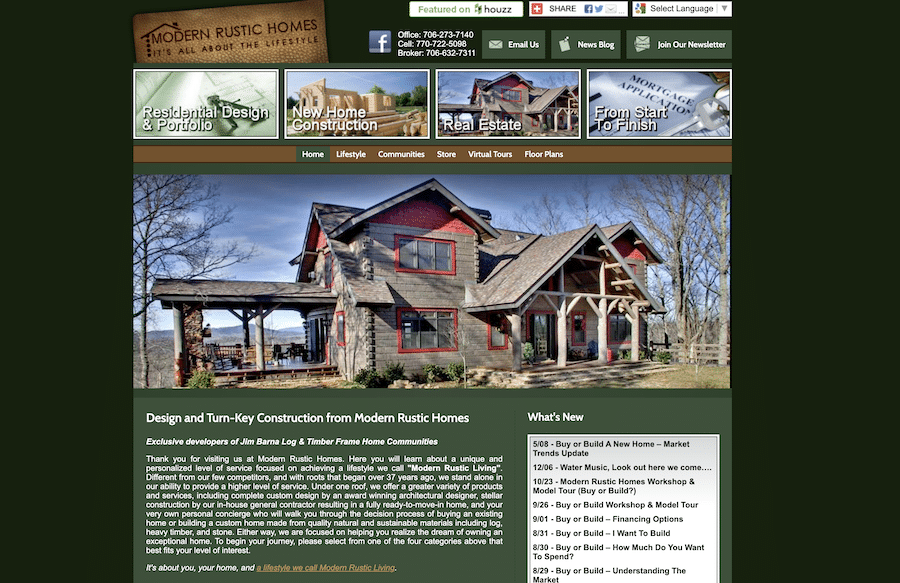 previous website design for Modern Rustic Homes