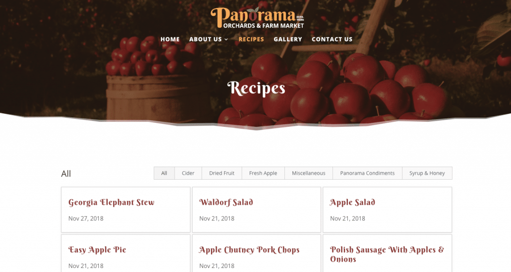 Sortable recipe page